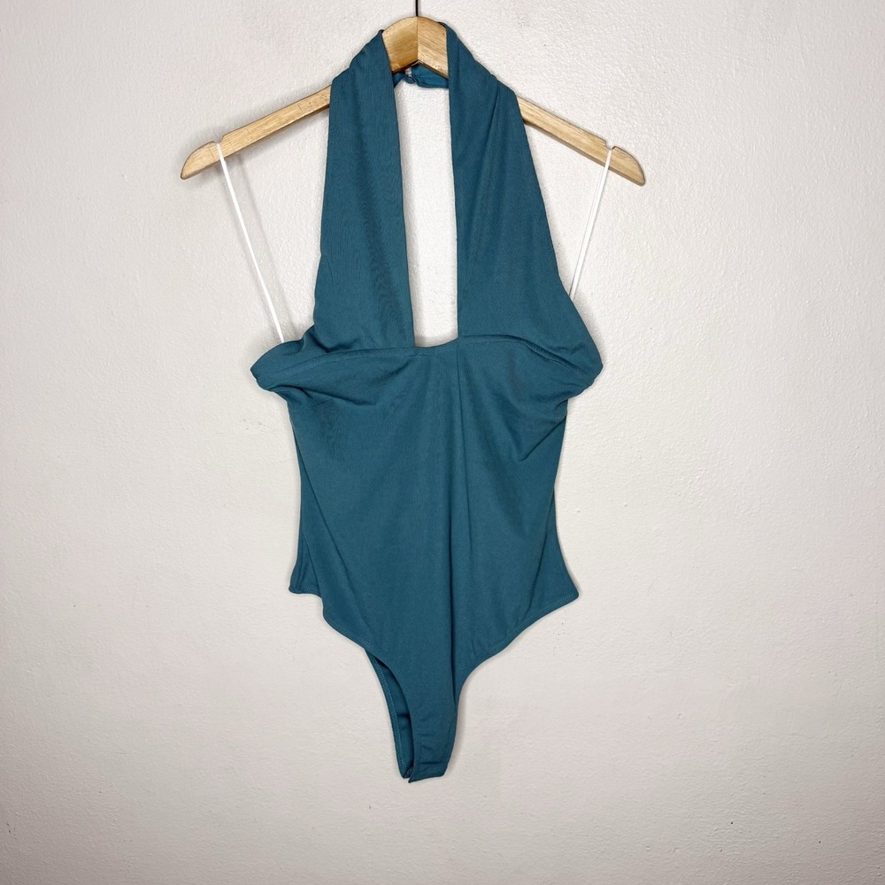 New Showpo Gaia Cross Halter Neck Teal Bodysuit Women's US 8